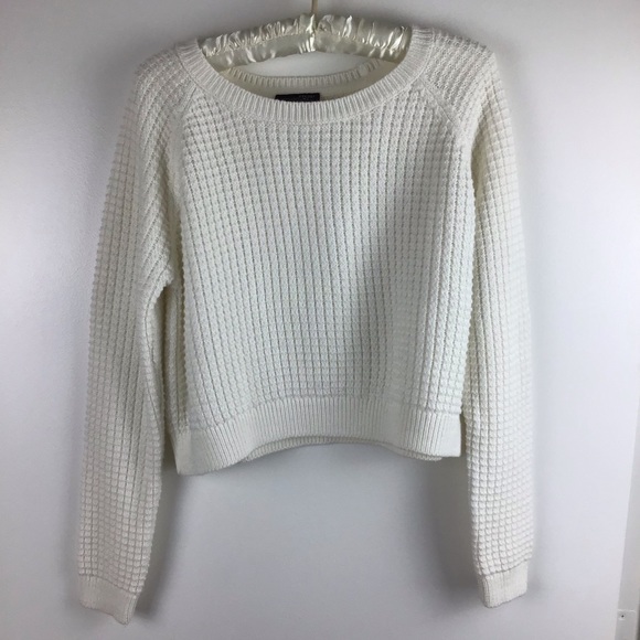 Topshop Sweaters - Topshop | White Waffle Knit Cropped Sweater